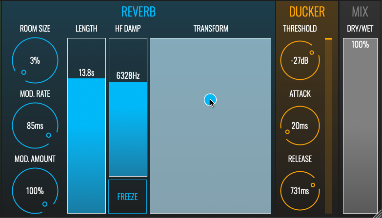 Screengrab of BLEASS Reverb being used to create special resonance effects